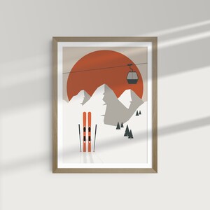 Modern Winter Scene Printable Minimalist Alpine Illustration Clean Mountain Printable Ski Scene Digital Skiing Flat Mountain Design Print