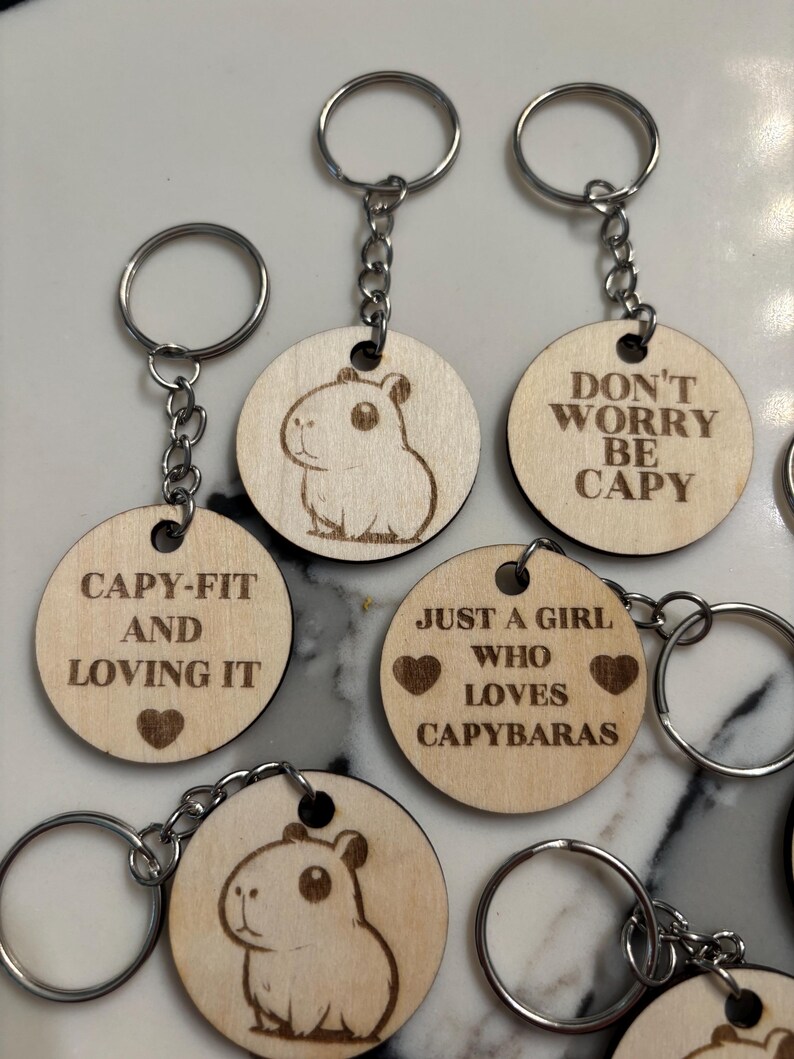 Laser Engraved Capybara Wooden Keychain: Double-sided Design - Etsy
