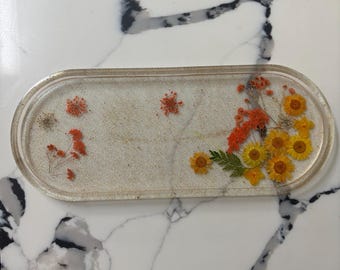 Getrocknete Blumen Harz Tablett: Große ovale Schmuckschale