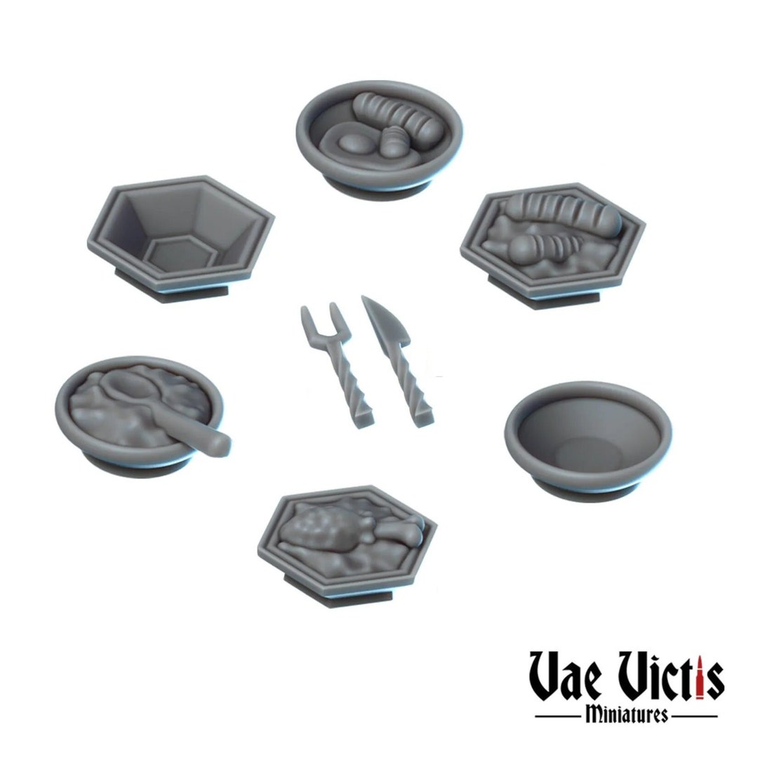 Food Miniature Bowls Utensils Dnd Props 40k Aos D&D Dnd Etsy