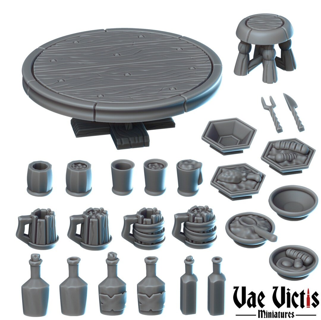 Food Miniature Bowls Utensils Dnd Props Saloon Old West D&D Etsy