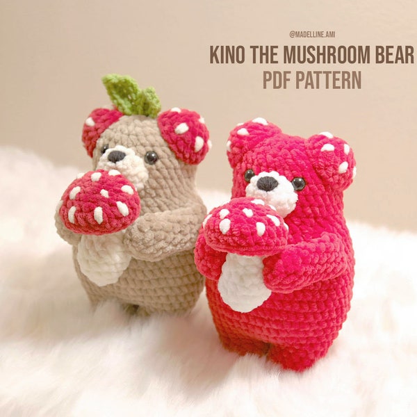Kino the Mushroom Bear | Amigurumi bear pattern | Crochet bear pattern | Digital PDF pattern