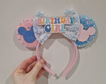 Happy Birthday Disney Inspired Headband Ears- Birthday Girl-Minnie Mickey Mouse Ears - Celebrate - Novelty - Costume