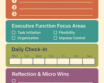 Printable ADHD Planner for Adults, Daily Executive Function PDF, Focus Checklist, Digital Download Organizer