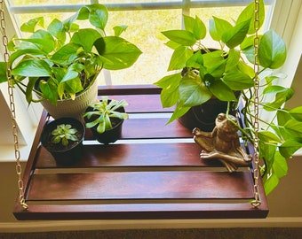 Unique Wedding Gift - Red Mahogany Window Plant Shelf