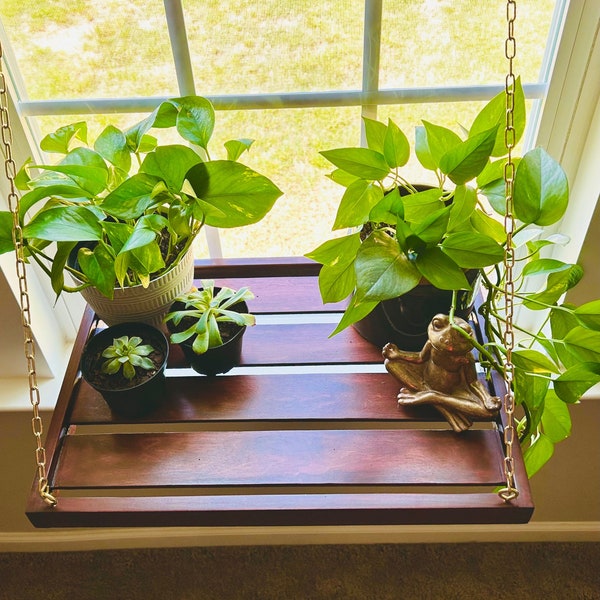 Red Mahogany Hanging Window Plant Shelf