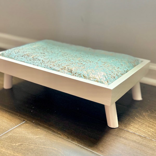 Custom Housewarming Gift for Cat Lover | White Elevated Cat Bed with Custom Bed