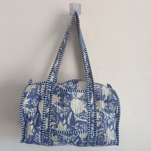 Handprinted Cotton Quilted Tote Bag: Floral Block Print Weekender
