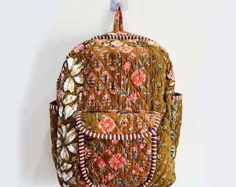 Quilted Cotton Patchwork Backpack: Handblocked Laptop Bag, Sustainable Travel
