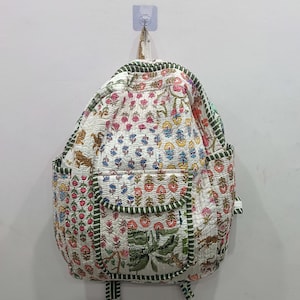 Cotton Quilted Patchwork Backpack, Stylish Multi-Color Bag, Great for Commuting or Leisure, Special Gift for Fashion Lovers Christmas Gift