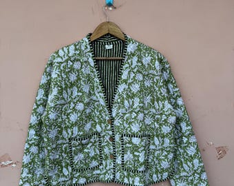 Handmade Quilted Cotton Jacket: Bohemian Floral Print