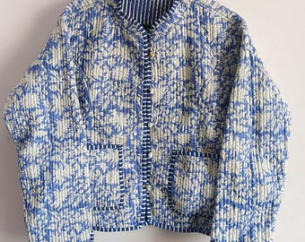 Indian Cotton Quilted Jacket: Floral Patchwork Print, Lightweight Layer