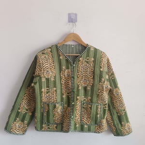 Handmade Cotton Quilted Jacket: Tiger Print Boho Coat