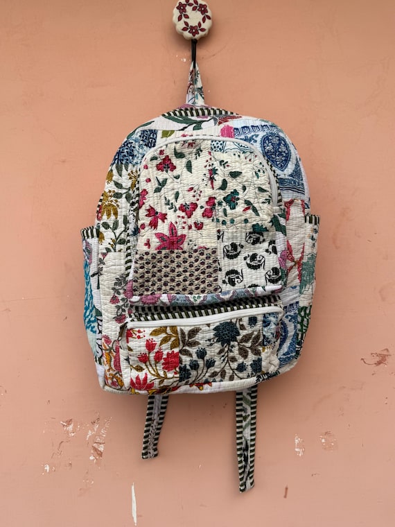 Cotton Quilted Patchwork Backpack: Colorful Travel Bag - Etsy display picture 2