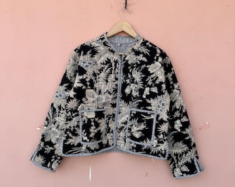Giacca trapuntata in cotone con patchwork floreale: cappotto boho reversibile