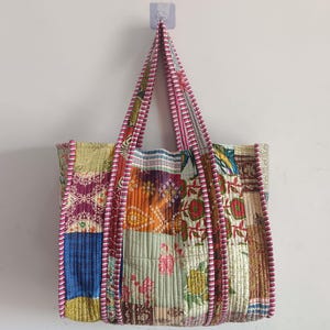Cotton Quilted Tote Bag: Floral Patchwork Print, Handmade