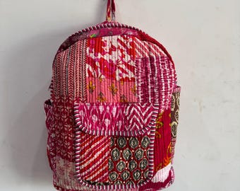 Burlap Festival Kantha bohemian patchwork colorful knapsack backpack Large Colorful Cotton Patchwork Backpack Handmade Hippie Travel  main image 3
