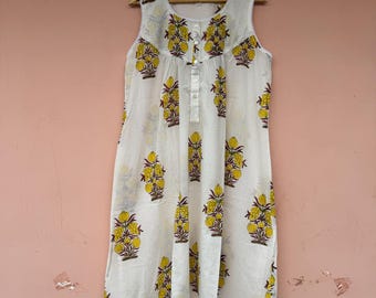 Hand block Print Organic Cotton Victorian Nightgown: Sleeveless Sleepwear & Beach Gown