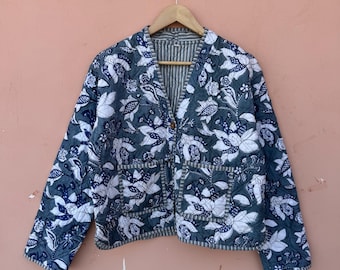 Giacca trapuntata in cotone con patchwork floreale: cappotto boho reversibile