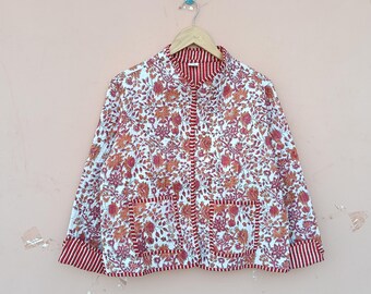 Handmade  Quilted Cotton Jacket: Bohemian Floral Print