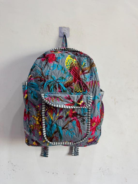 Floral Print Quilted Cotton Backpack: Stylish Multi-color  display picture 1