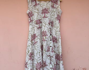 Organic Cotton Floral Design Victorian Nightgown: Sleeveless Sleepwear & Beach Gown