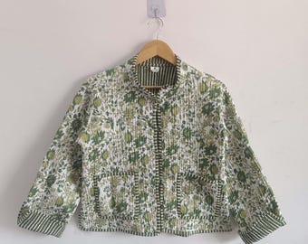 Handmade Patchwork Quilted Cotton Jacket: Bohemian Floral Print
