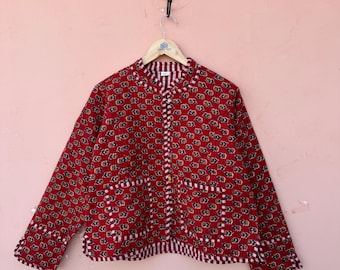 Floral Patchwork Cotton Quilted Jacket: Lightweight Reversible Coat