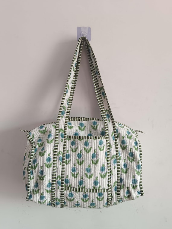Handmade Floral Hand Block Cotton Quilted Tote Bag