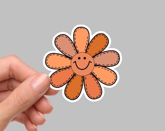 Happy Face Flower Sticker, Bulk Stickers, Die Cut Sticker, Waterbottle Sticker, Laptop Sticker, Funny Sticker, PL116
