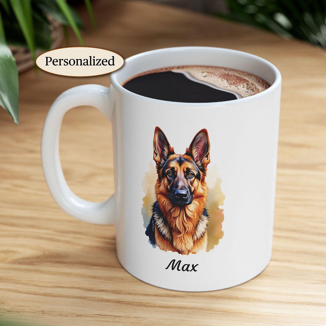 パーソナライズされたジャーマンシェパードマグカップ：水彩画の犬好き