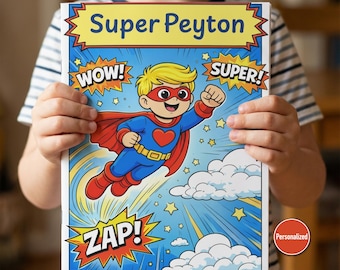 Spersonalizowana kolorowanka dla dzieci, spersonalizowana kolorowanka z superbohaterami dla dzieci, spersonalizowana książeczka z zadaniami imienia, wyjątkowy prezent dla dzieci