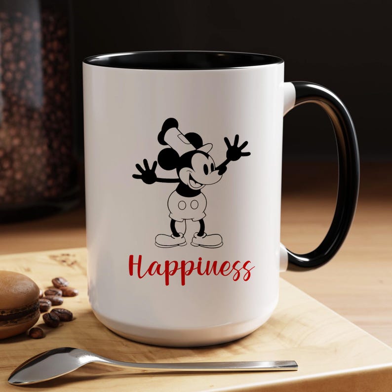 Dwukolorowy ceramiczny kubek Happiness Steamboat Willie Mickey Mouse – Twój codzienny towarzysz radości! zdjęcie 7