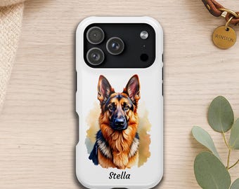 Personalized German Shepherd iPhone Case, Custom German Shepherd Portrait MagSafe® Compatible Protective Phone Cover, Dog Mom Gift