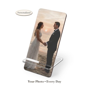 Custom Photo Mobile Phone Stand | Personalized Desk or Nightstand Phone Holder | Unique Photo Gift for Mom, Dad, Couples