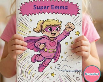 Spersonalizowana kolorowanka z superbohaterami dla dzieci, spersonalizowana książeczka z zadaniami imienia