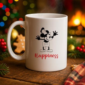 Dwukolorowy ceramiczny kubek Happiness Steamboat Willie Mickey Mouse – Twój codzienny towarzysz radości! Biały