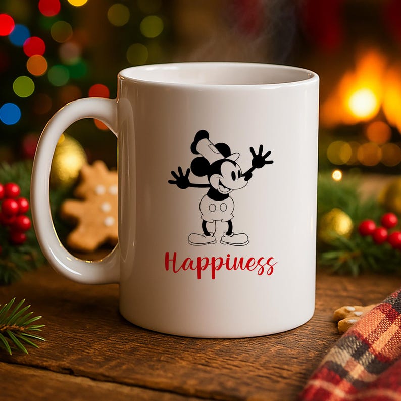 Dwukolorowy ceramiczny kubek Happiness Steamboat Willie Mickey Mouse – Twój codzienny towarzysz radości! Biały