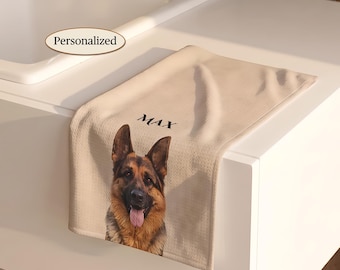 Personalized Pet Kitchen Tea Towel, Custom Dog Towel with Pet Portrait & Name, Pet Lover Gift, Dog Mom Kitchen Decor, Pet Memorial