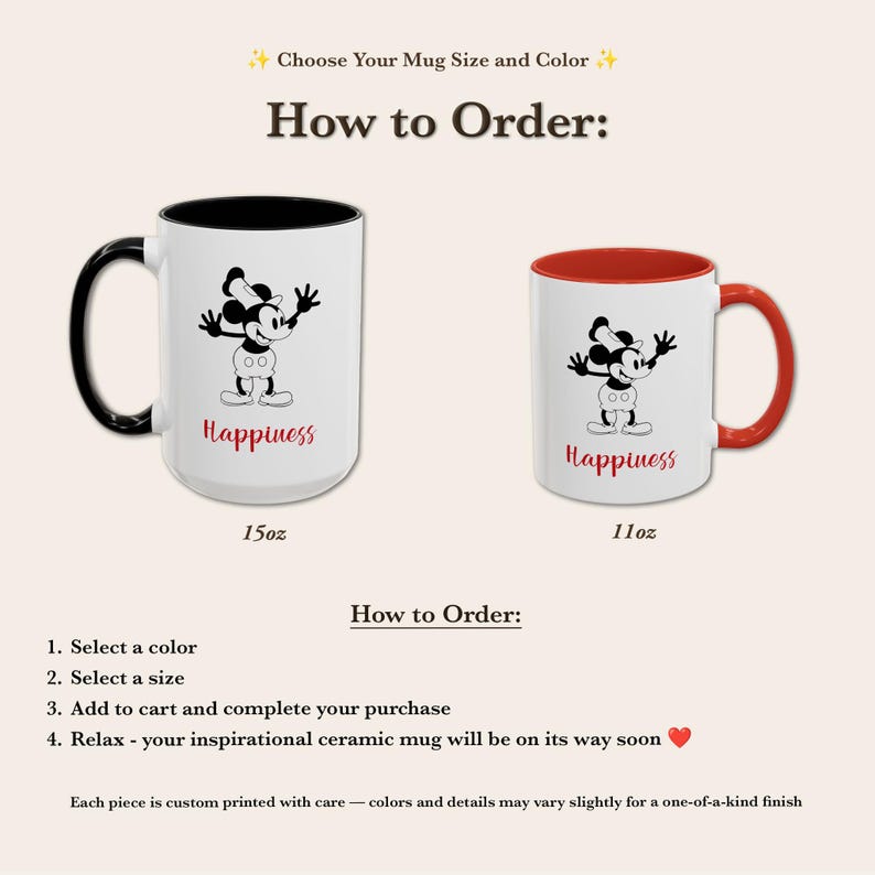 Dwukolorowy ceramiczny kubek Happiness Steamboat Willie Mickey Mouse – Twój codzienny towarzysz radości! zdjęcie 3