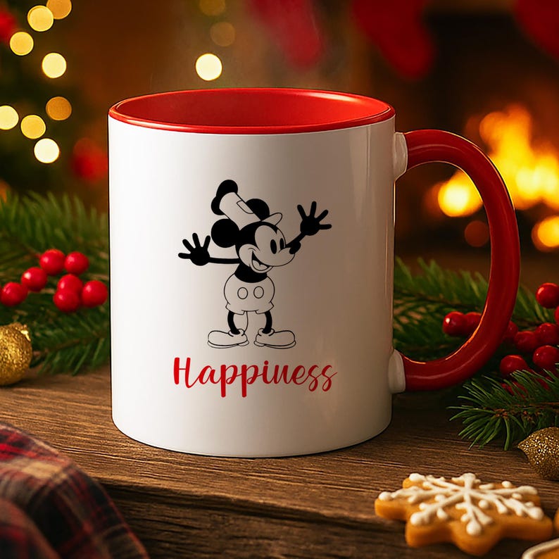 Dwukolorowy ceramiczny kubek Happiness Steamboat Willie Mickey Mouse – Twój codzienny towarzysz radości! zdjęcie 5