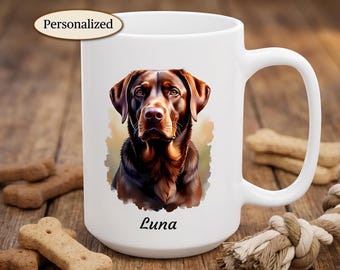 Personalisierte Labrador Labrador Schokolade Tasse, Labradorit Becher, Aquarell Welpen Portrait Becher, Haustier Erinnerungsbecher