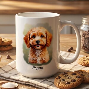 Cockapoo Personalized Mug, Custom Cockerpoo Dog Mom Gift, Watercolor Pet Portrait Cup, Spoodle Memorial Coffee Mug