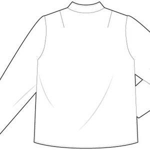 May include: A white long-sleeved shirt with a high collar and a slightly fitted silhouette.
