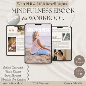 Mindfulness Ebook & Workbook With Resell Rights, Mental Wellness, Instant Download, PLR, MRR Digital Products, Done For You