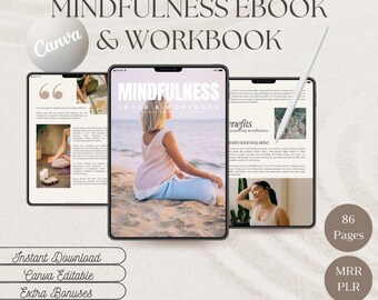 Mindfulness Ebook & Workbook With Resell Rights, Mental Wellness, Instant Download, PLR, MRR Digital Products, Done For You