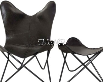 Solrig websted lager Leather Butterfly Black Chair Foldable Chair Footstool - Etsy