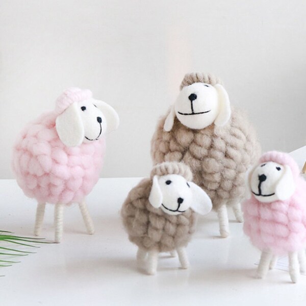 Mini Table Ornament | Felt Sheep Figurines Miniatures | Wool Felt Lamb Cute Toys | Desktop Decor Home Furnishings Kid Gifts