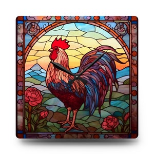 Pink Rooster Acrylic Wall Clock
