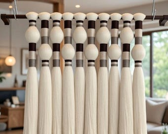 Gran tapiz de fibra con borlas, decoración bohemia moderna, macramé crema y marrón, arte textil minimalista, regalo de inauguración de la casa.